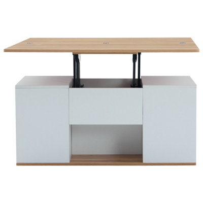 BTM Lift-Top Coffee Table with Storage, 2 Drawers, White & Oak