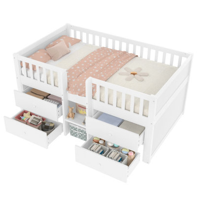 BTM Low Loft Bed 3ft Single with Storage Drawers, Solid Wood Bed Frame ...