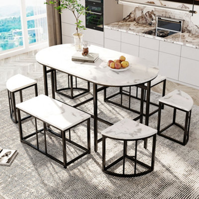 BTM Luxury Dining Set for 6 with White MDF Table and Gold Frame Chairs ...