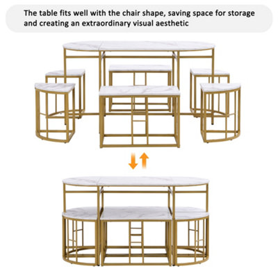 BTM Luxury Dining Set for 6 with White MDF Table and Gold Frame Chairs ...