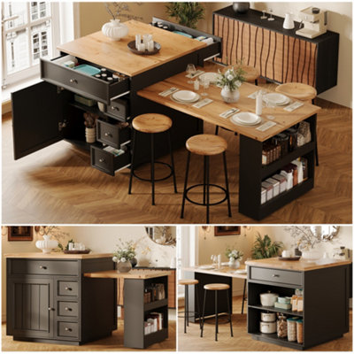 BTM Mobile Kitchen Island, 120 184cm EXtendable Worktop, Storage ...