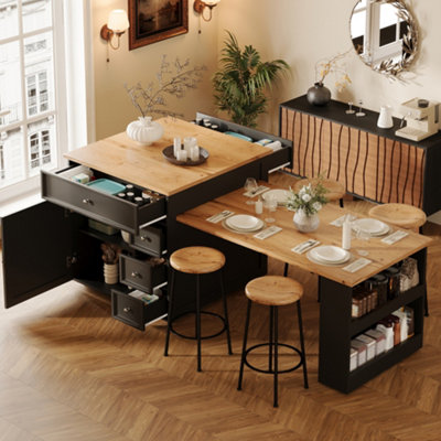 BTM Mobile Kitchen Island, 120 184cm EXtendable Worktop, Storage ...
