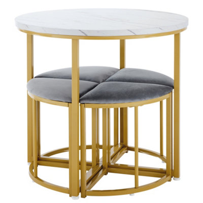 BTM Modern Metal Frame Round Marble Dining Table Set (5 pcs) with 4 ...