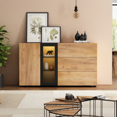 BTM Modern Sideboard with 3 Drawers And Glass Doors, Console Storage ...