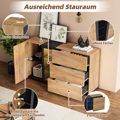 BTM Modern Sideboard with 3 Drawers And Glass Doors, Console Storage ...