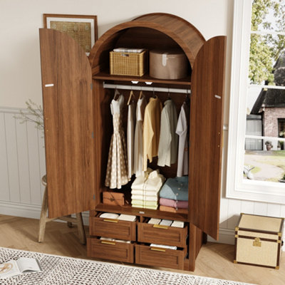 BTM Modern Wardrobe with Curved Doors Hanging Rail Drawers Large ...