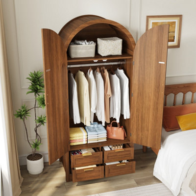 BTM Modern Wardrobe with Curved Doors Hanging Rail Drawers Large ...
