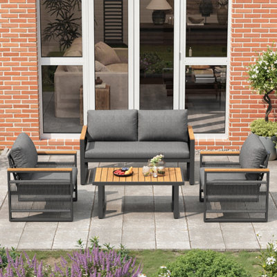 BTM Modular Outdoor Sofa Set, Iron Frame, Washable Cushions, Acacia ...