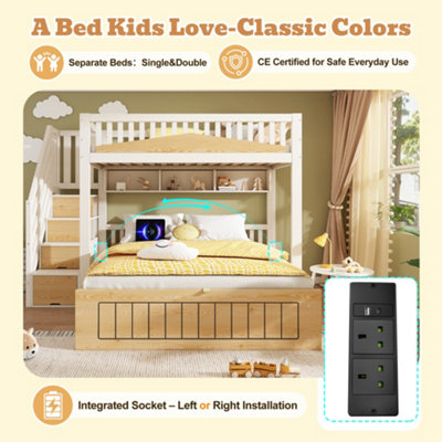 BTM Offset Bunk Bed for Kids, Staircase Design with Hydraulic Storage ...