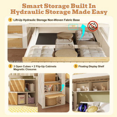 BTM Offset Bunk Bed for Kids, Staircase Design with Hydraulic Storage ...