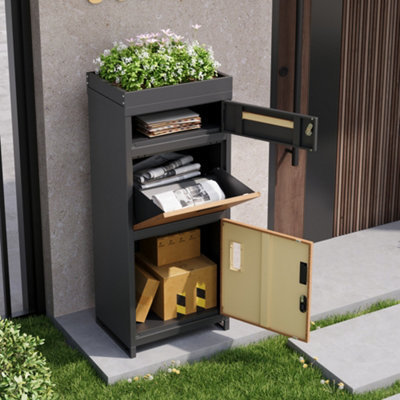 BTM Parcel Mailbox with Combination Lock, Outdoor, Flower Bed, Lockable ...