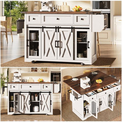BTM Rolling Kitchen Island, EXtendable Countertop, Power Socket, Mobile ...
