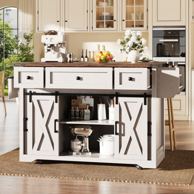 BTM Rolling Kitchen Island, EXtendable Countertop, Power Socket, Mobile ...