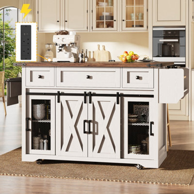 BTM Rolling Kitchen Island, EXtendable Countertop, Power Socket, Mobile ...