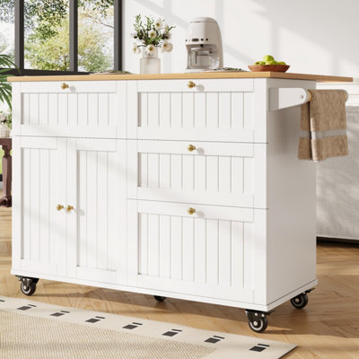 BTM Rolling Kitchen Island White with Drawer Storage Drop Leaf ...