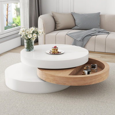 BTM Round Coffee Table 360 Rotating Top 3 Tier Side Table with Hidden ...