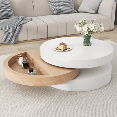 BTM Round Coffee Table 360 Rotating Top 3 Tier Side Table with Hidden ...