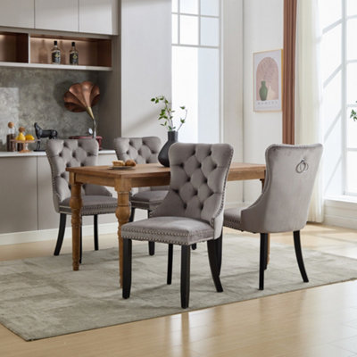 BTM Set of 4 Modern Velvet Dining Chairs Button Tufted Solid Wood Legs ...