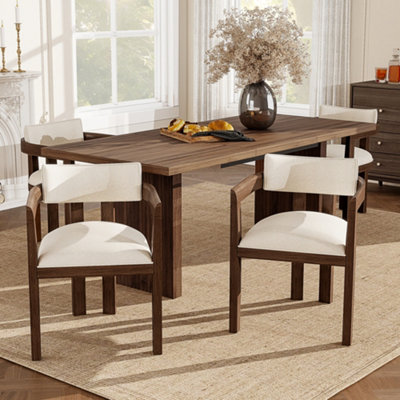 BTM Set of 4 Solid Wood Dining Chairs, Linen Upholstery, Walnut, for ...