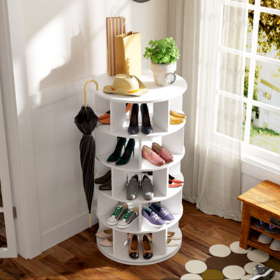 BTM Shoe Rack Rotatable White Round 5 Tier Storage Rack Height 115cm ...