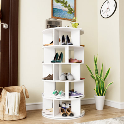 BTM Shoe Rack Rotatable White Round 5 Tier Storage Rack Height 115cm ...
