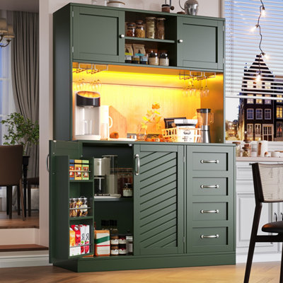 BTM Sideboard 120x40x188cm, 4 Doors And 2 Drawers, LED Lighting, Snack ...