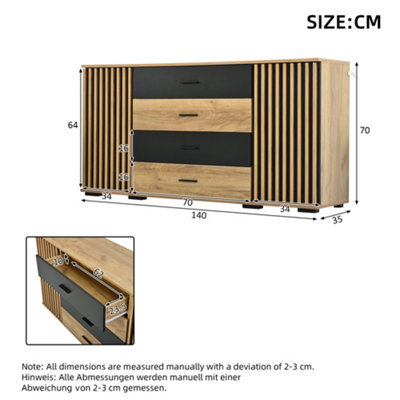 BTM Sideboard 140X35X70cm, Fluted MDF Cabinet with 4 Drawers, 2 Doors ...