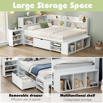 BTM Single Bed 3ft 90x190cm White with Drawers Bookcase Storage ...