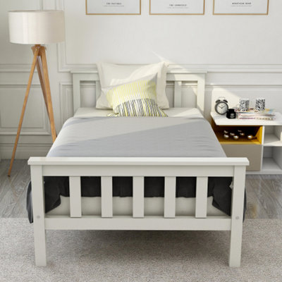 BTM Solid Pine Single Bed Frame 3ft 90x190 cm, White, Suitable for ...