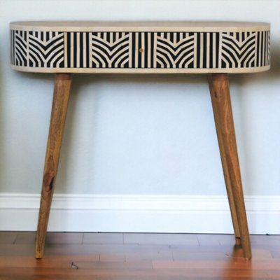 BTM Solid Wood Edessa Bone Inlay Console Table, 1 Drawer, Black and White