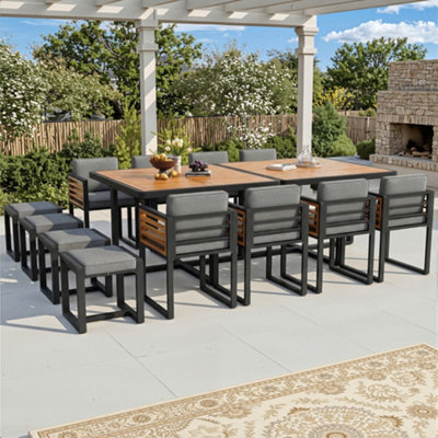 BTM Solid Wood Garden Dining Set for 12, 12 Chairs & Table