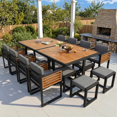 BTM Solid Wood Garden Dining Set for 12, 12 Chairs & Table