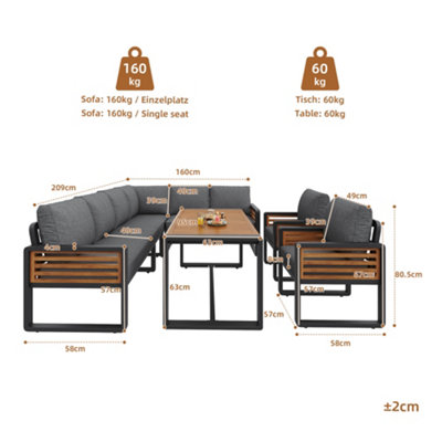 BTM Solid Wood Garden Lounge Set for 8 with Dining Table, Cushions Included