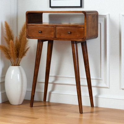BTM Solid Wood Mini Chestnut Console Table, 2 Drawers and Open Slot ...