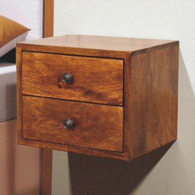 BTM Solid Wood Solis Chestnut Wall Mounted Nightstand, 2 Drawers, Dark ...