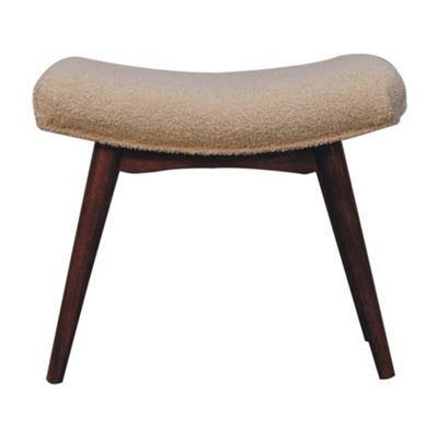 BTM Solid Wood Upholstered Honey Caramel Boucle Cream Curved Bench ...
