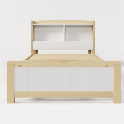 BTM Solid Wooden Bed Frame Single Bed with Storage Headboard 3ft ...