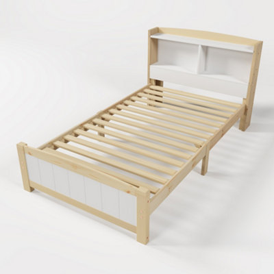 BTM Solid Wooden Bed Frame Single Bed with Storage Headboard 3ft ...