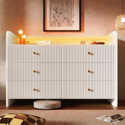 BTM storage cabinet sideboard 6 drawers fluted with RGB LED lighting ...