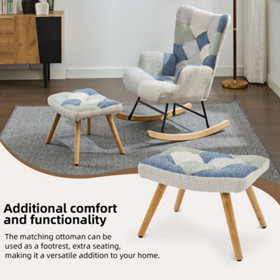 BTM Teddy Fabric Rocking Chair for Adults High Back Recliner with Solid ...