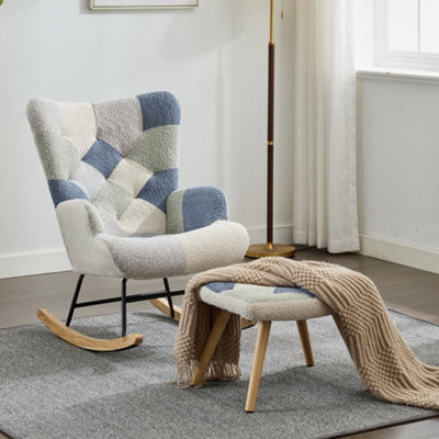 BTM Teddy Fabric Rocking Chair for Adults High Back Recliner with Solid ...