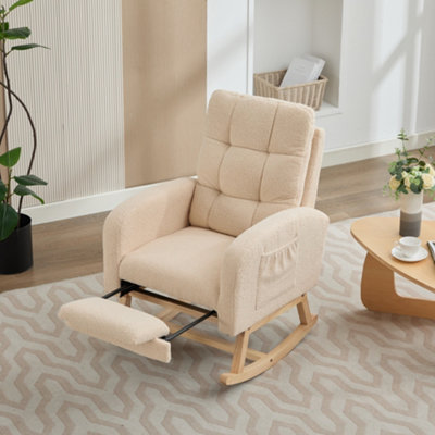 BTM teddy fabric rocking chair with footrest adjustable lounge armchair ...