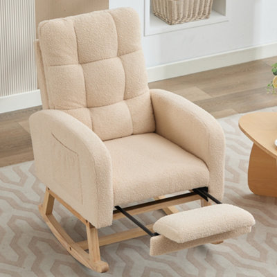 BTM teddy fabric rocking chair with footrest adjustable lounge armchair ...