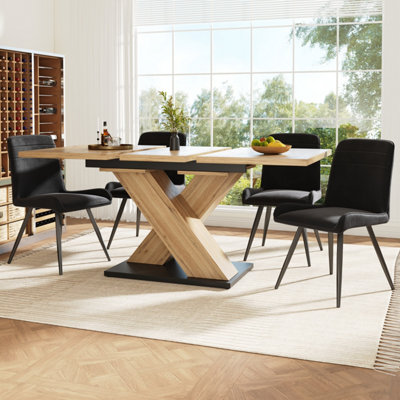 BTM Telescopic Extendable Dining Table Wood Colour 119 to 1585 by 80cm with Internal Inserts
