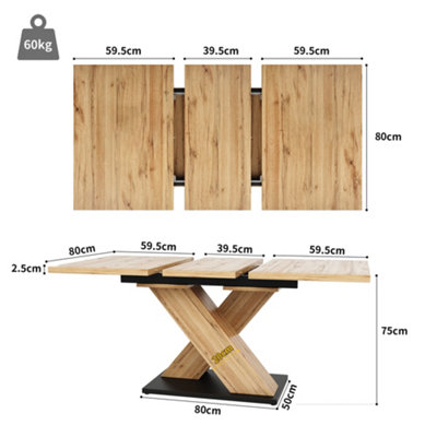 BTM Telescopic Extendable Dining Table Wood Colour 119 to 1585 by 80cm ...