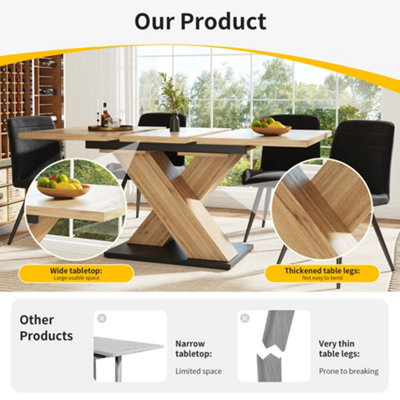 BTM Telescopic Extendable Dining Table Wood Colour 119 to 1585 by 80cm with Internal Inserts