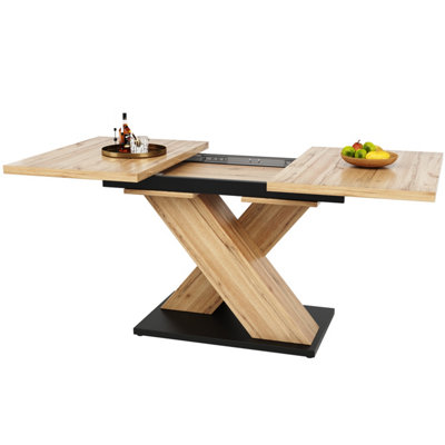 BTM Telescopic Extendable Dining Table Wood Colour 119 to 1585 by 80cm with Internal Inserts