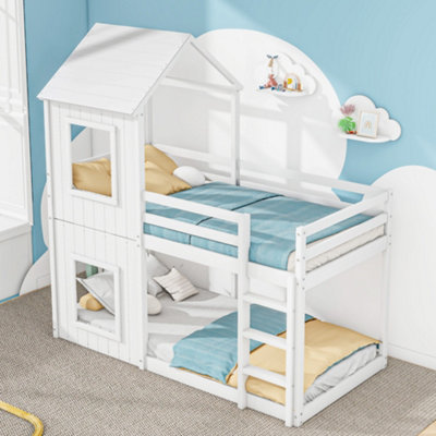 BTM Treehouse Bunk Bed 3ft 90x190cm White Mid Sleeper Cabin Style with ...