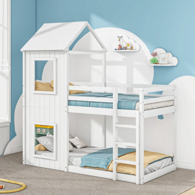 BTM Treehouse Bunk Bed 3ft 90x190cm White Mid Sleeper Cabin Style with ...