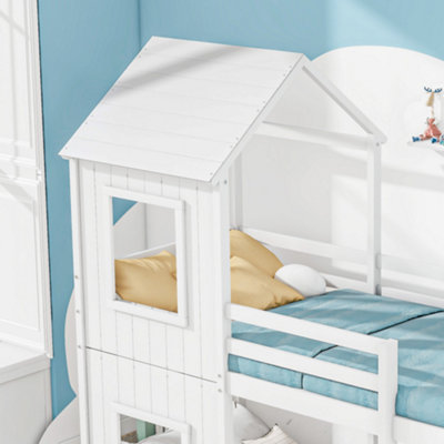 BTM Treehouse Bunk Bed 3ft 90x190cm White Mid Sleeper Cabin Style with ...